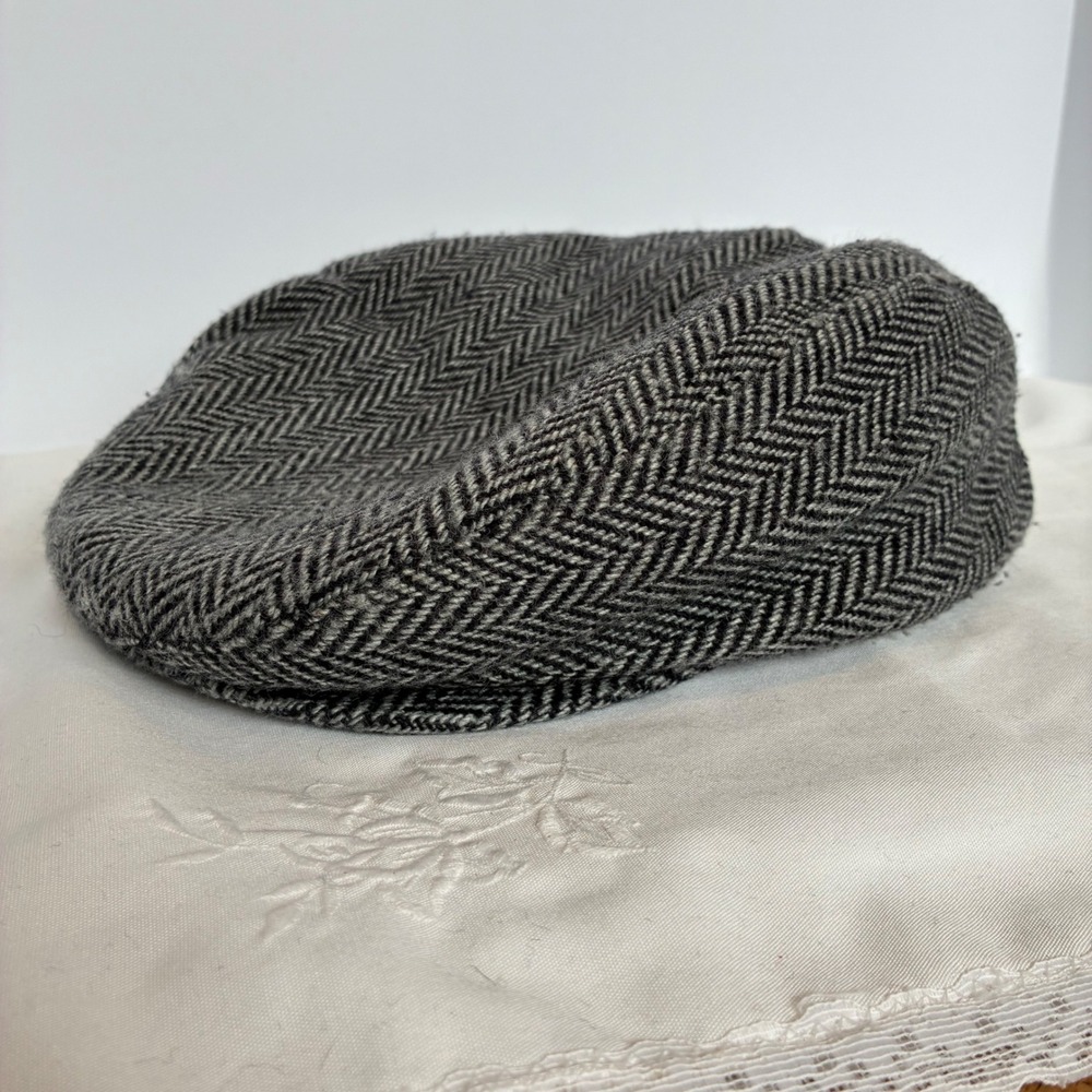 Vtg Broner Flat Cap L Herringbone Newsboy Ear Flap Wool Blend Peaky Blinders Ivy